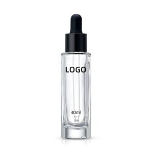 Luxury 30ml Slender Round Flat Shoulder Thick Clear Glass Essential Oil Serum Bottles with Dropper