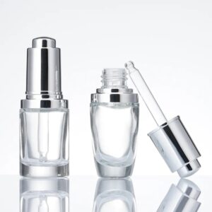 Luxury 15ml Empty Skin Care Transparent Glass Serum Bottles with Silver Dropper