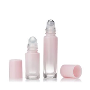 New Fashion Essential Oil 5ml 10ml Cylinder Gradient Pink Perfume Roll on Glass Bottle