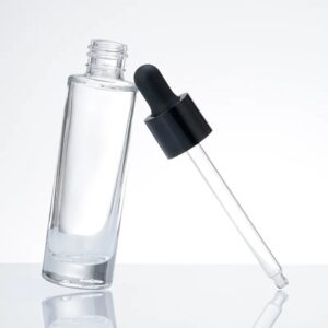 Luxury 30ml Slender Round Flat Shoulder Thick Clear Glass Essential Oil Serum Bottles with Dropper