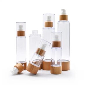 High Quality Factory Directly Wholesale Plastic Wood Airless Transparent Vacuum Bottles for Cosmetic Packaging