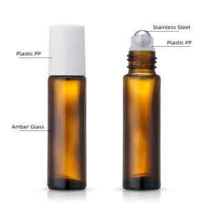 Hot Sale 10ml Amber Glass Essential Oil Roll on Bottle with Stainless Steel Ball and Plastic Lid